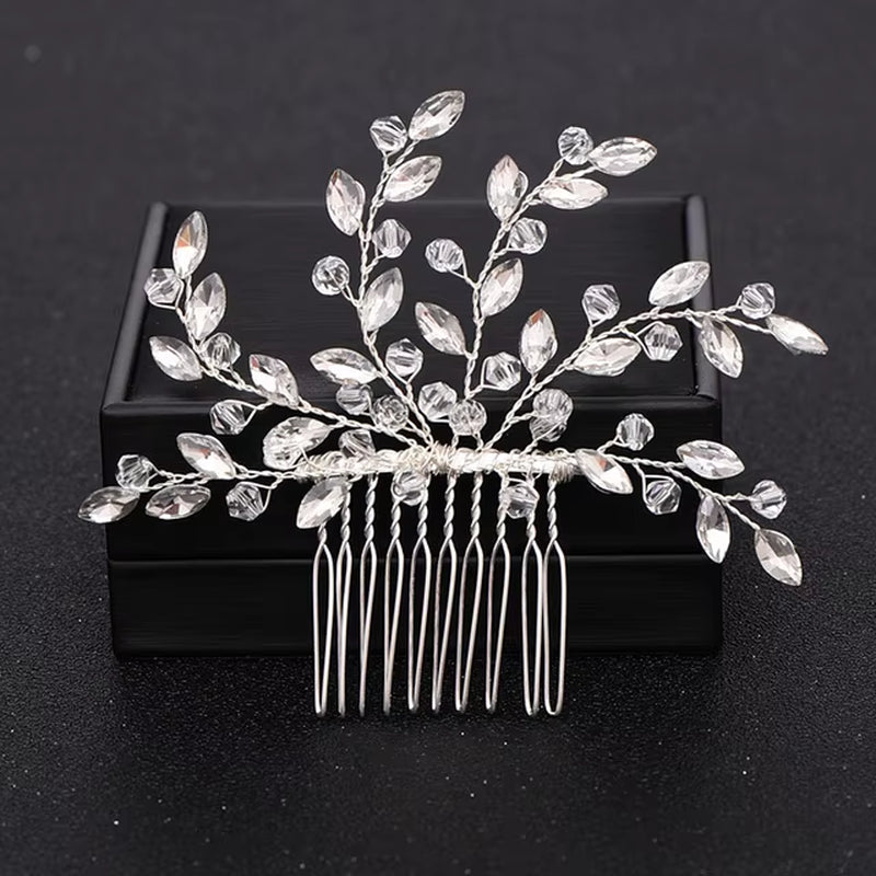 Silver Color Pearl Crystal Wedding Hair Combs Hair Accessories for Bridal Flower Headpiece Women Bride Hair Ornaments Jewelry