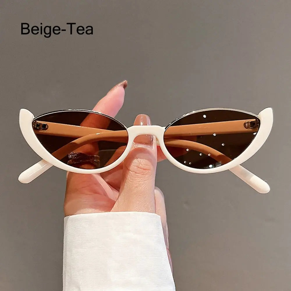 2024 New Retro Small Half Frame Sunglasses Women Cat Eye Trendy Vintage Modern Eyewear Fashion Luxury Cycling Sun Glasses