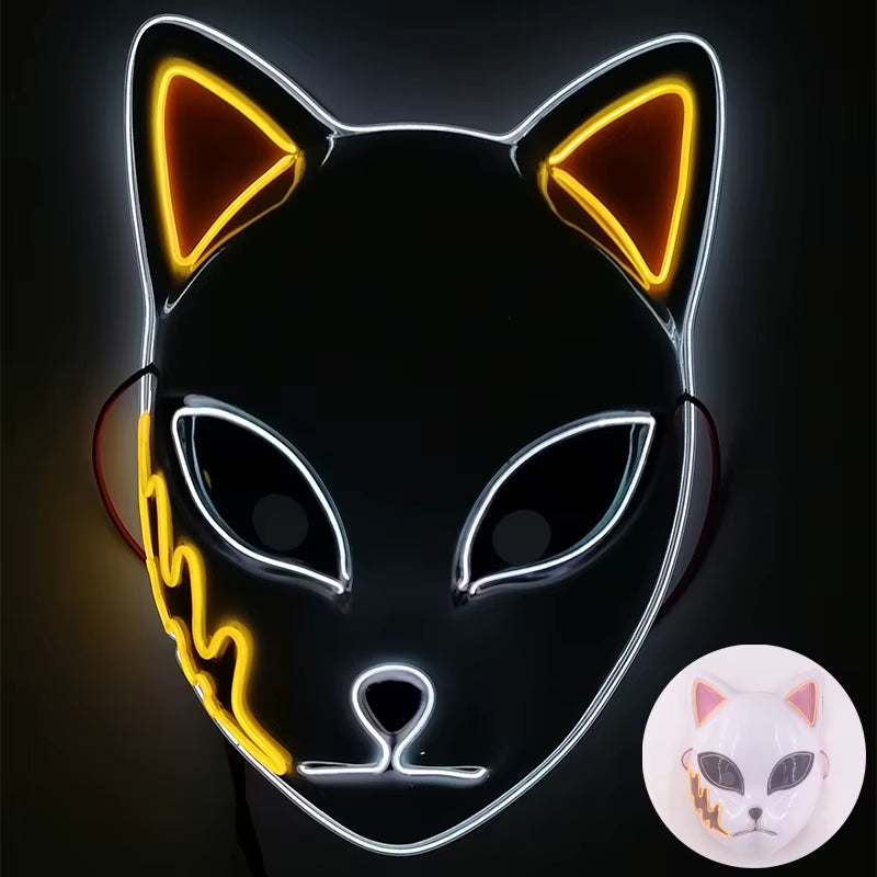 LED Demon Slayer Mask Halloween Japanese Carnival Masque Birthday Party Anime Demon Slayer Luminous Demon Slayer Sabito Mask