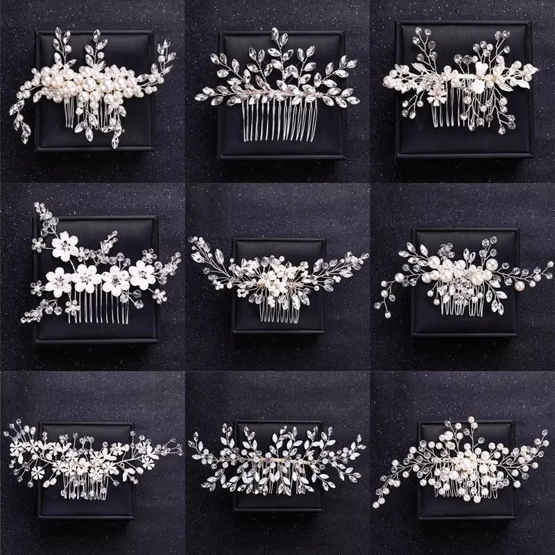 Silver Color Pearl Crystal Wedding Hair Combs Hair Accessories for Bridal Flower Headpiece Women Bride Hair Ornaments Jewelry