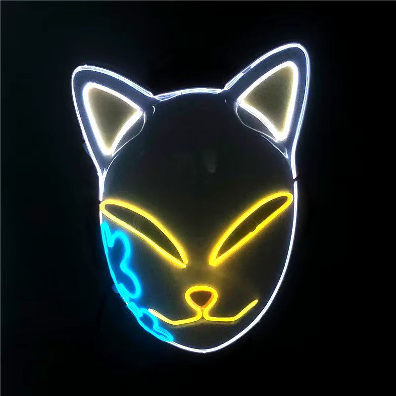 LED Demon Slayer Mask Halloween Japanese Carnival Masque Birthday Party Anime Demon Slayer Luminous Demon Slayer Sabito Mask