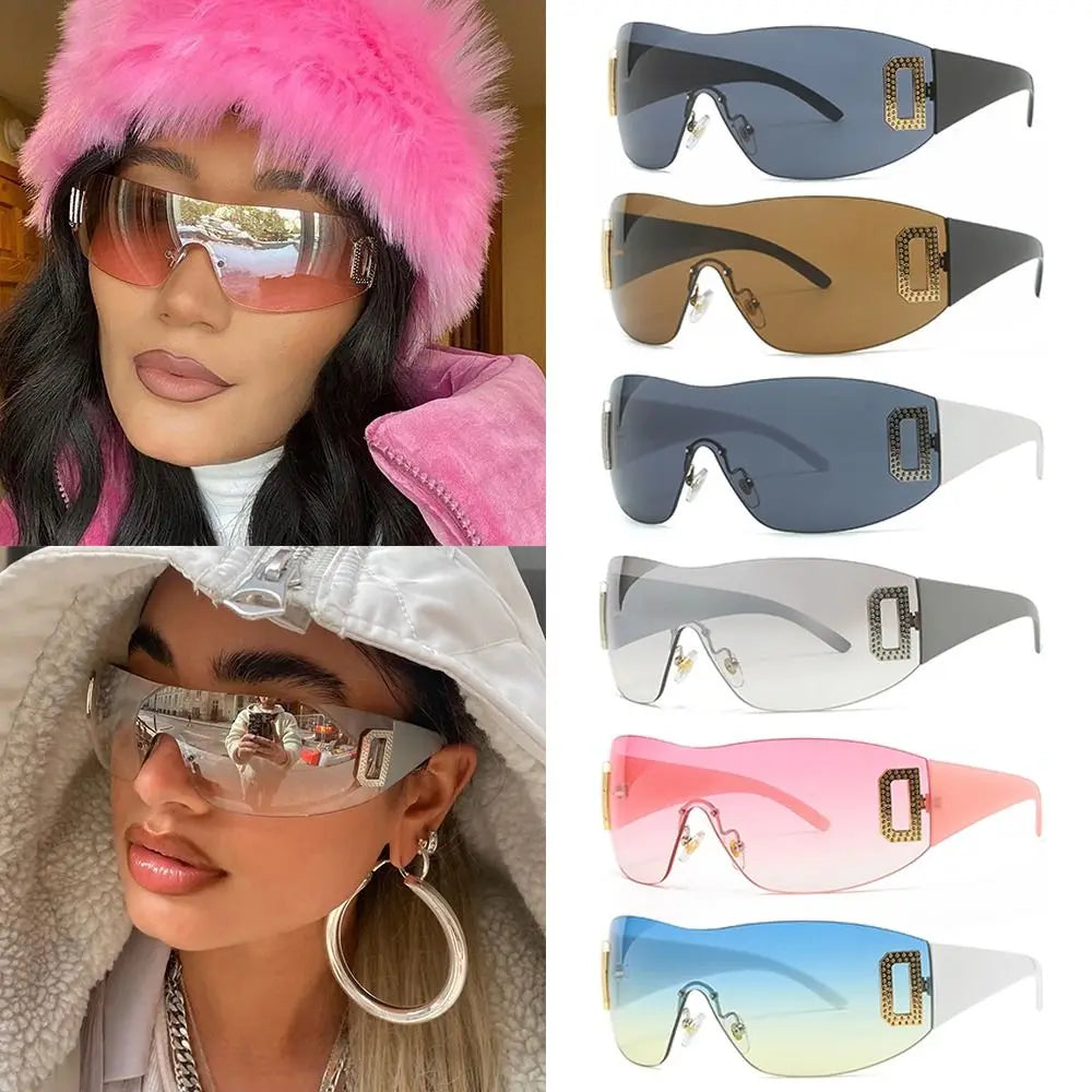 UV400 Sun Glasses Frameless Eyewear Jeweled Sport Sunglasses Punk Y2K Sunglasses for Women Wrap Around