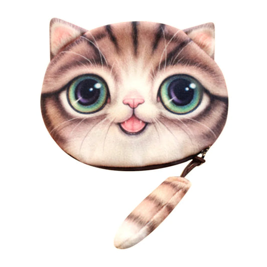 Women Cute 3D Print Cat Girls Tail Plush Coin Purse Change Purse Bag Wallet Keychain Bags Cotton Card Holder Money Clips