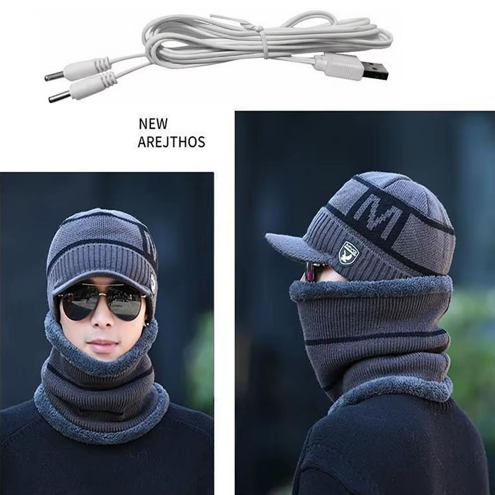 Electric Heated Hat Scarf Set USB Warm Hat Neck Warmer Cap Rechargeable Heated Knitting Beanie for Outdoor Mountaineering