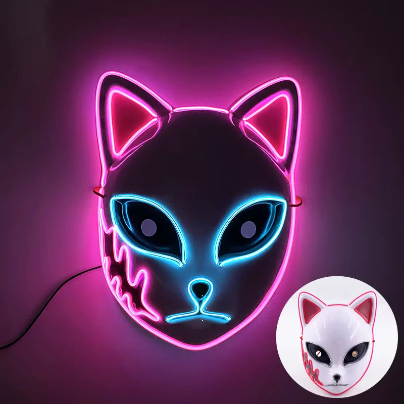 LED Demon Slayer Mask Halloween Japanese Carnival Masque Birthday Party Anime Demon Slayer Luminous Demon Slayer Sabito Mask