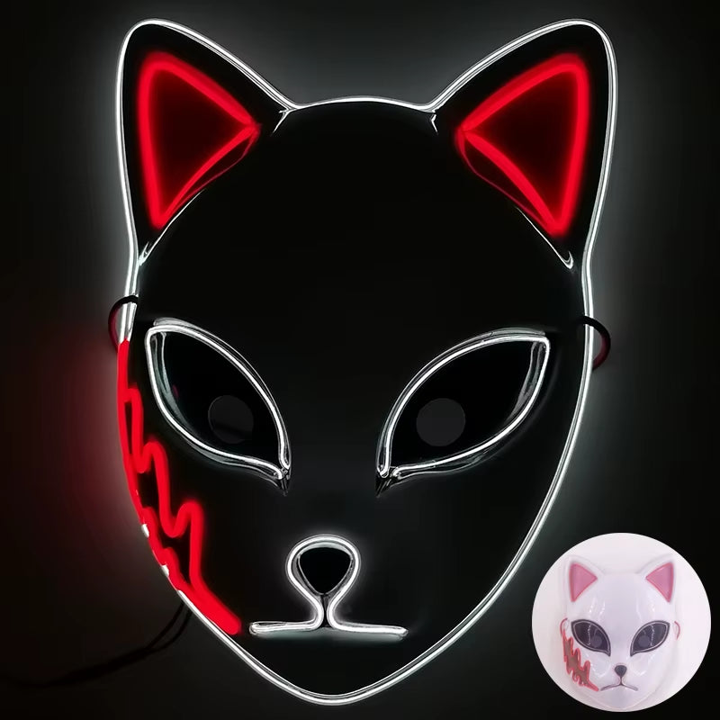 LED Demon Slayer Mask Halloween Japanese Carnival Masque Birthday Party Anime Demon Slayer Luminous Demon Slayer Sabito Mask