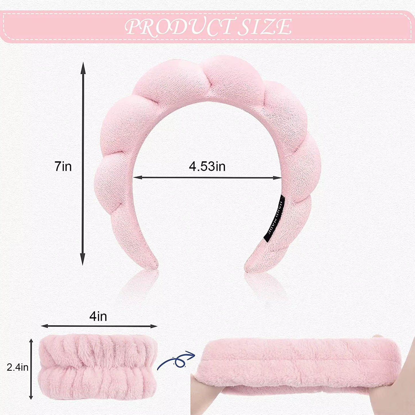 3Pcs Fashion Microfiber Washing Wristbands Scrunchies Puffy Headband Spa Bubble Headband for Washing Face Makeup Shower Skincare