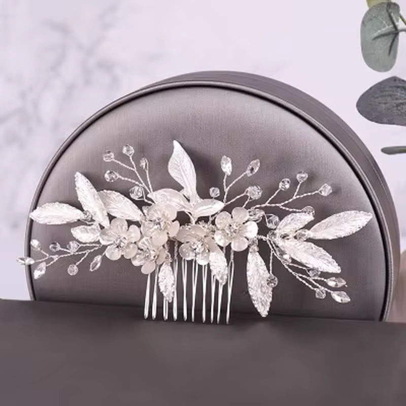 Silver Color Pearl Crystal Wedding Hair Combs Hair Accessories for Bridal Flower Headpiece Women Bride Hair Ornaments Jewelry