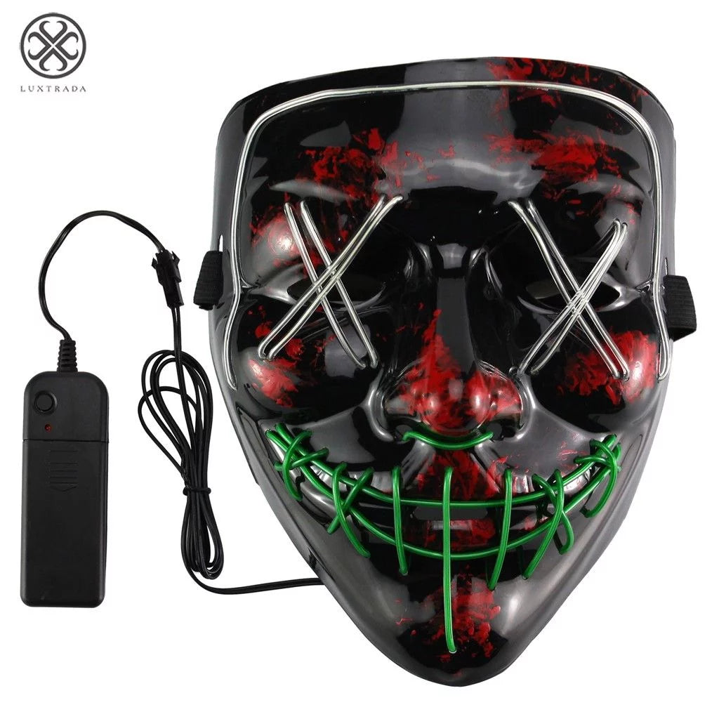 Clubbing Light up "Stitches" LED Mask Costume Halloween Rave Cosplay Party Xmas + AA Battery (Red&Yellow)