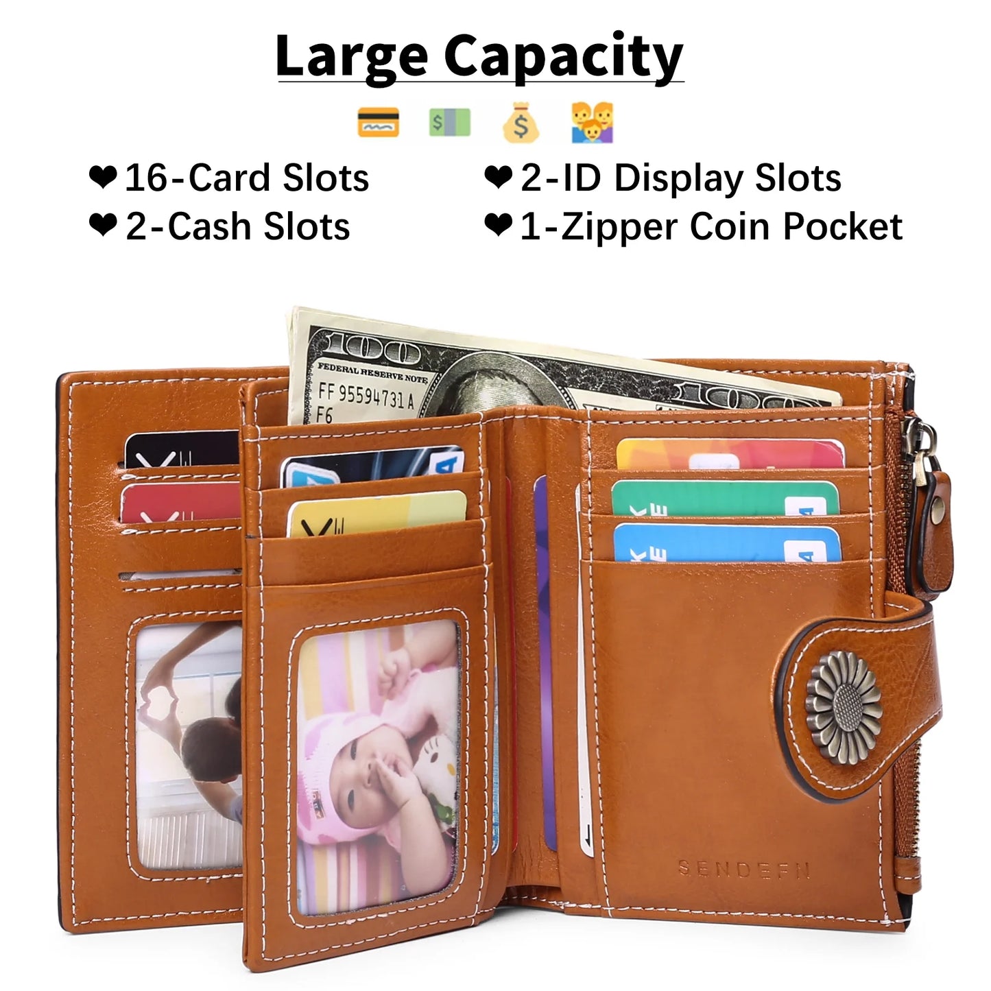 Small Women Wallet Genuine Leather Bifold Purse RFID Blocking Card Holder