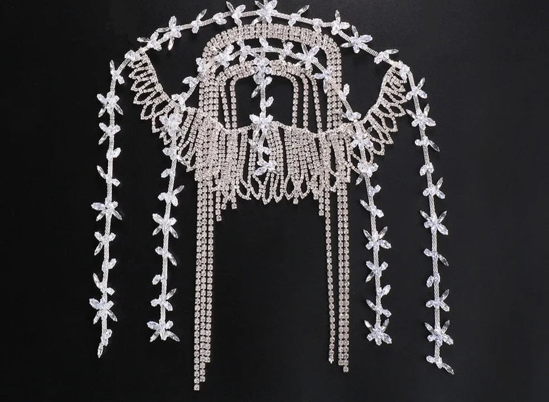 Crystal Tassel Head Chain Jewelry Halloween Women Rhinestone Flapper Cap Headpieces Bridal Hair Accessories