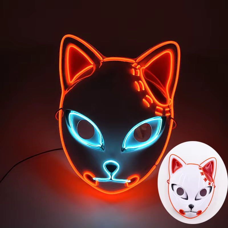 LED Demon Slayer Mask Halloween Japanese Carnival Masque Birthday Party Anime Demon Slayer Luminous Demon Slayer Sabito Mask