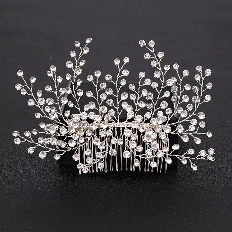 Silver Color Pearl Crystal Wedding Hair Combs Hair Accessories for Bridal Flower Headpiece Women Bride Hair Ornaments Jewelry