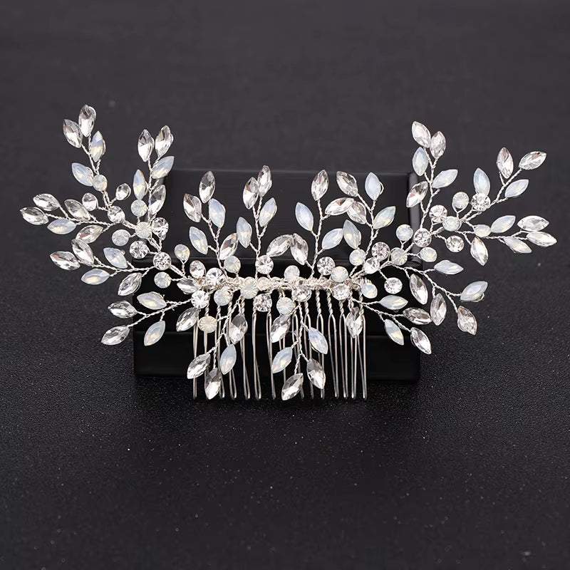 Silver Color Pearl Crystal Wedding Hair Combs Hair Accessories for Bridal Flower Headpiece Women Bride Hair Ornaments Jewelry