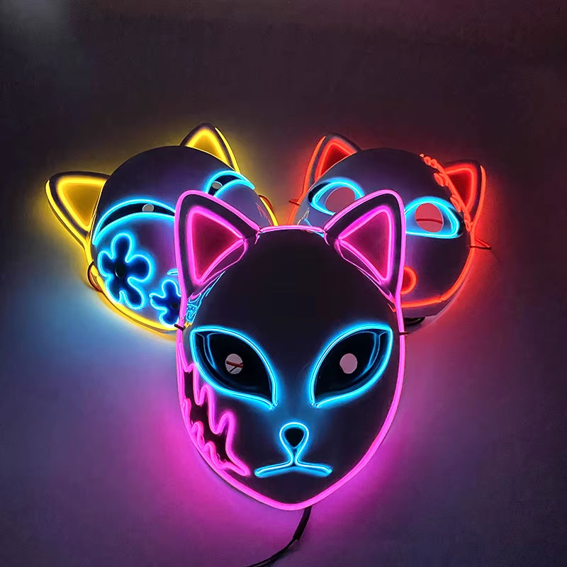 LED Demon Slayer Mask Halloween Japanese Carnival Masque Birthday Party Anime Demon Slayer Luminous Demon Slayer Sabito Mask