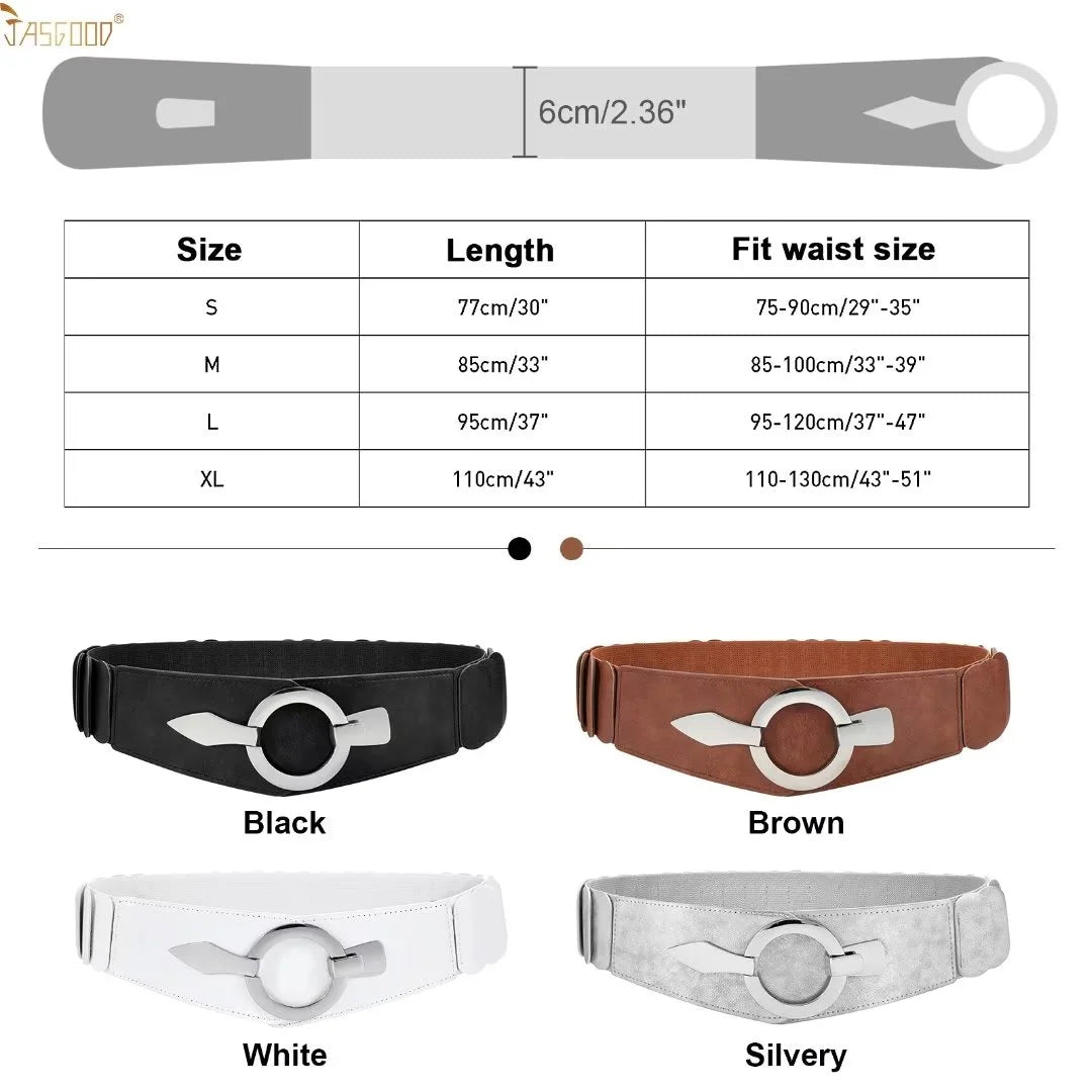 Women Wide Elastic Belt Fashion Vintage Stretch White Leather Waist Belts for Dresses