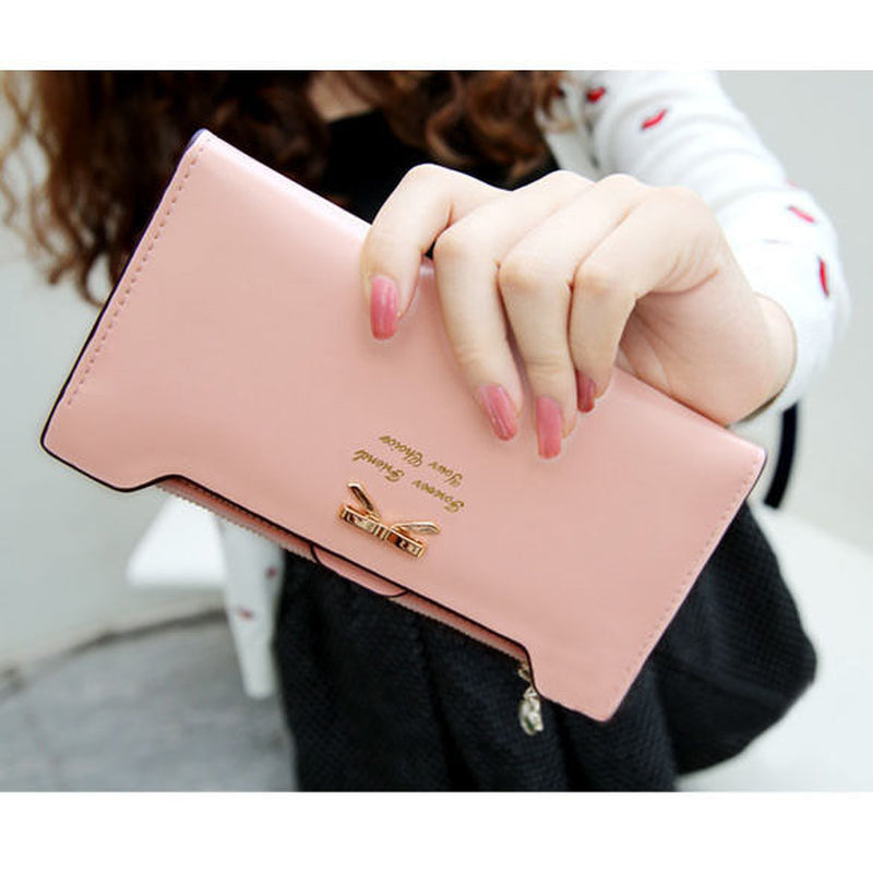 Women Long Leather Thin Wallet Cute Bow Purse Multi ID Credit Card Holder Gift