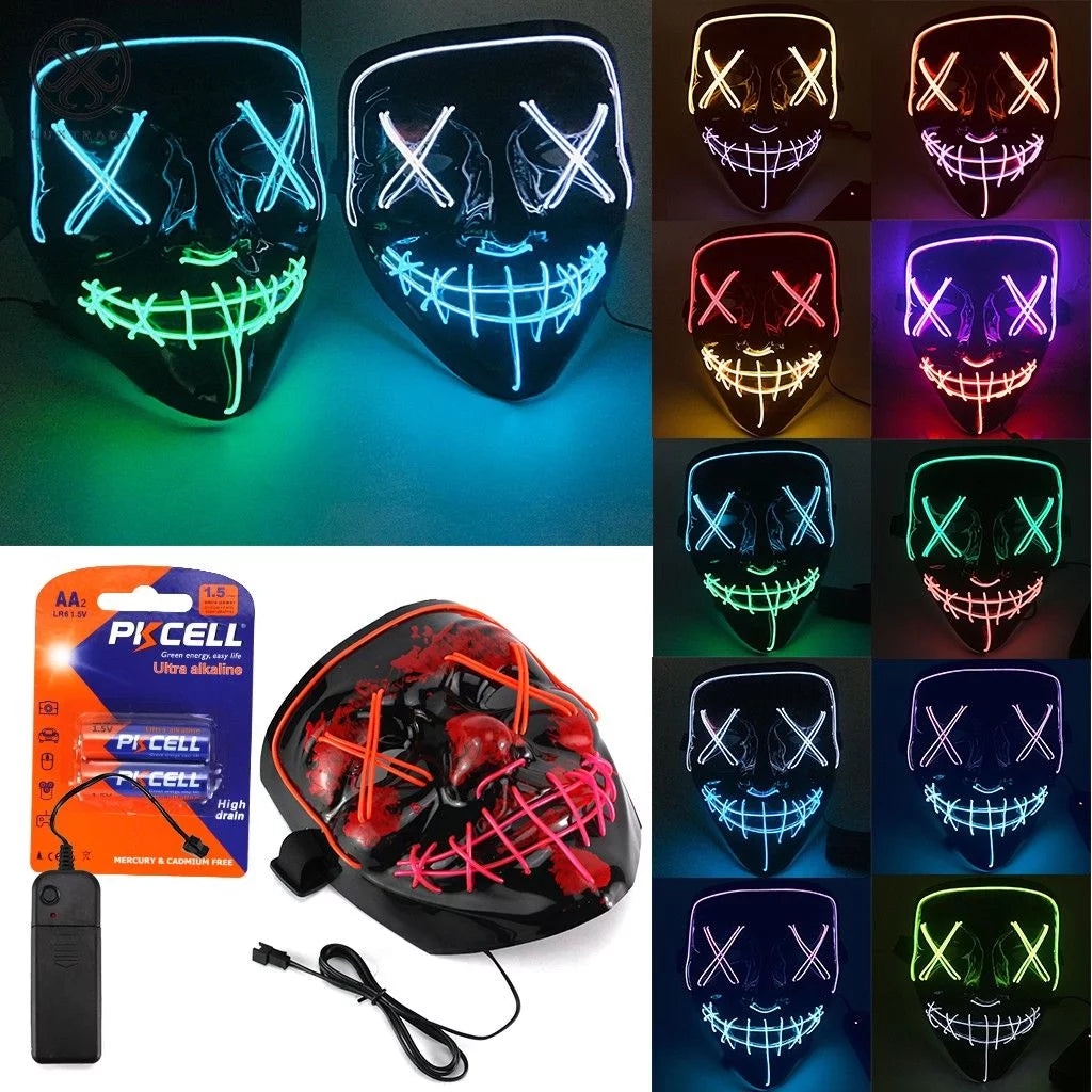 Clubbing Light up "Stitches" LED Mask Costume Halloween Rave Cosplay Party Xmas + AA Battery (Red&Yellow)