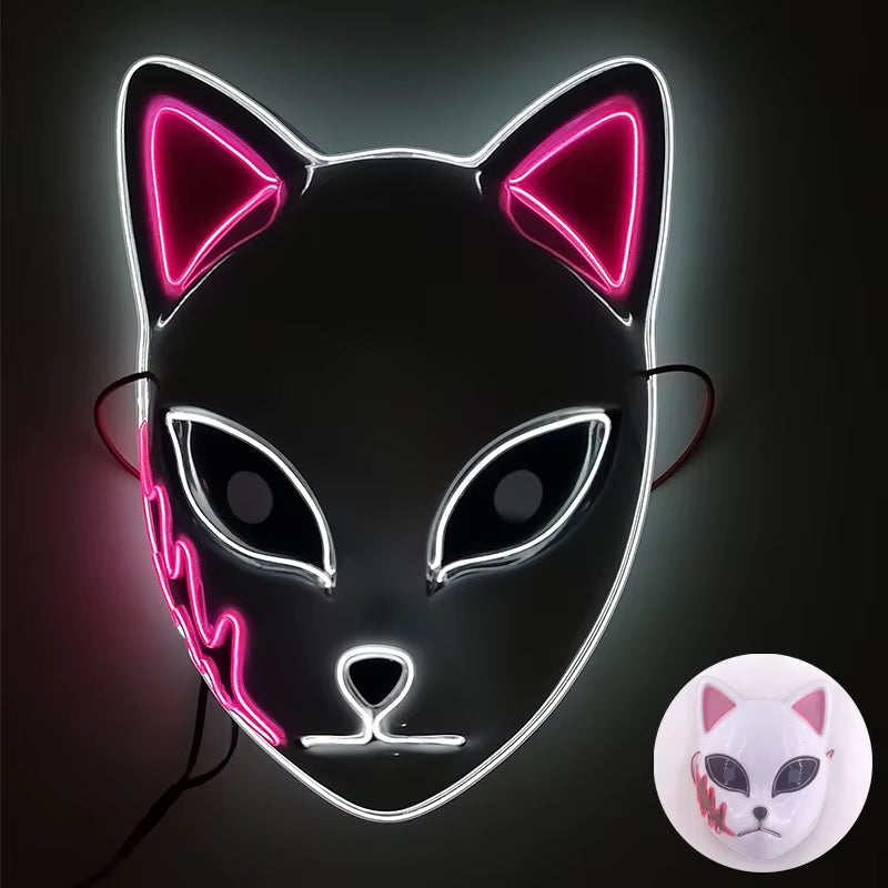 LED Demon Slayer Mask Halloween Japanese Carnival Masque Birthday Party Anime Demon Slayer Luminous Demon Slayer Sabito Mask