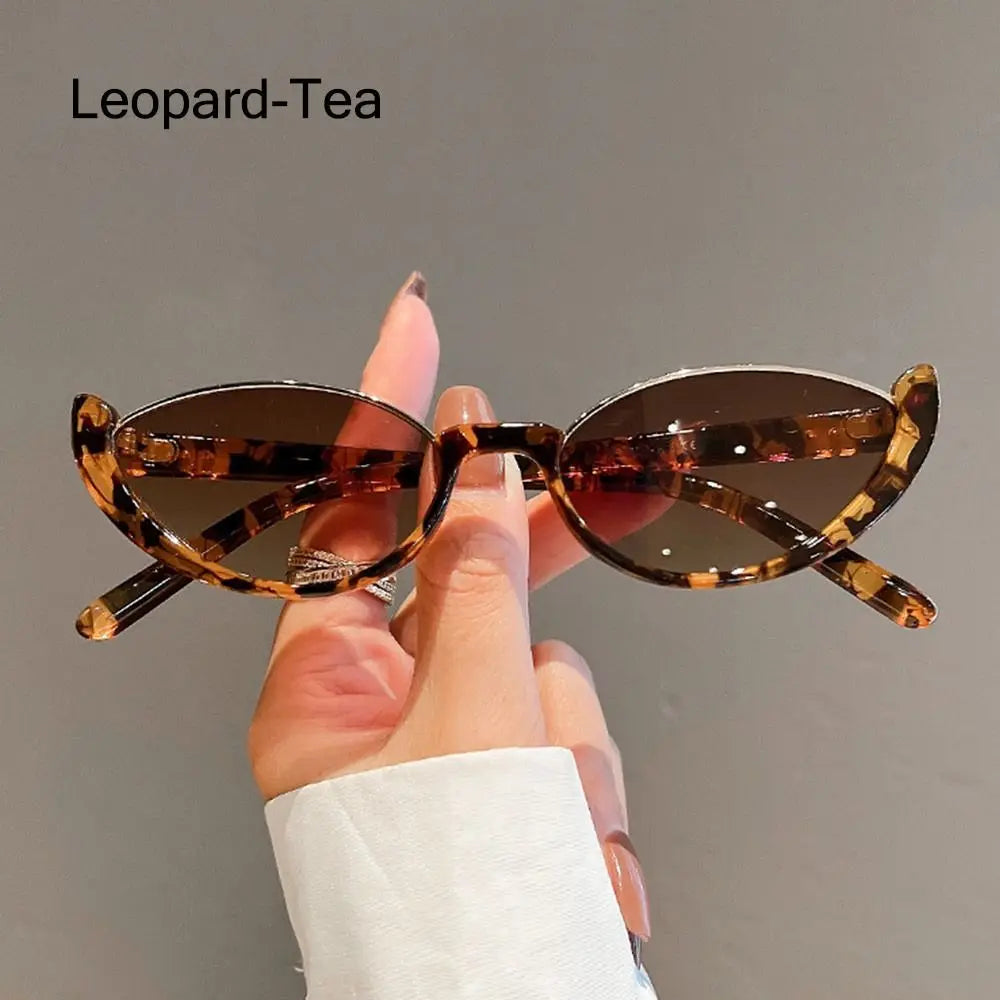 2024 New Retro Small Half Frame Sunglasses Women Cat Eye Trendy Vintage Modern Eyewear Fashion Luxury Cycling Sun Glasses