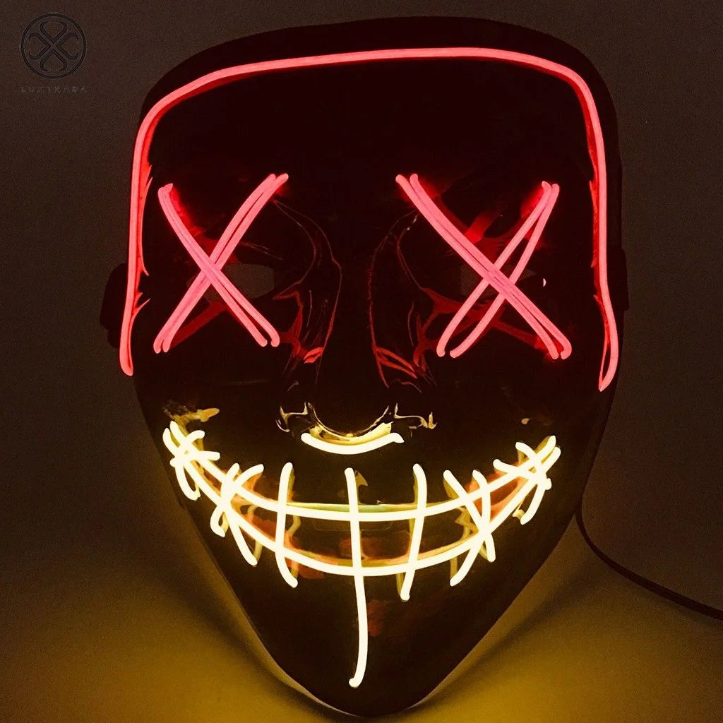 Clubbing Light up "Stitches" LED Mask Costume Halloween Rave Cosplay Party Xmas + AA Battery (Red&Yellow)