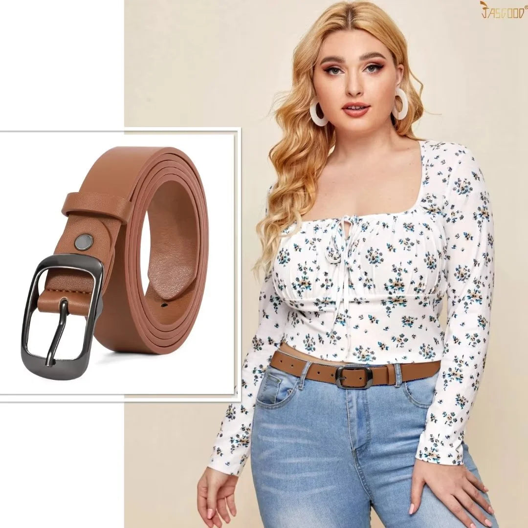 Women Leather Belts for Jeans Pants Fashion Dress Brown Belt for Ladies