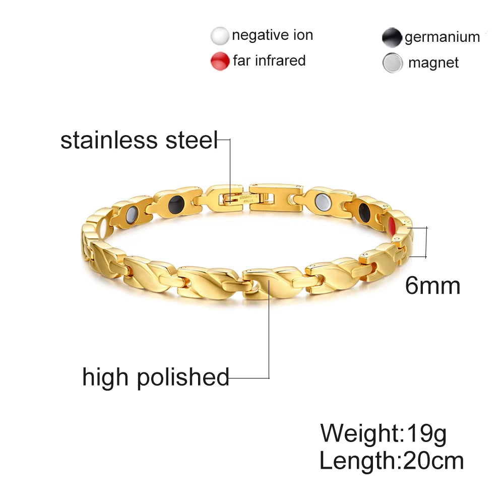 Magnetic Women Bracelet Chain Gold-Color Cross Stainless Steel Healthy Energy Magnetic Bracelets Bangles for Women