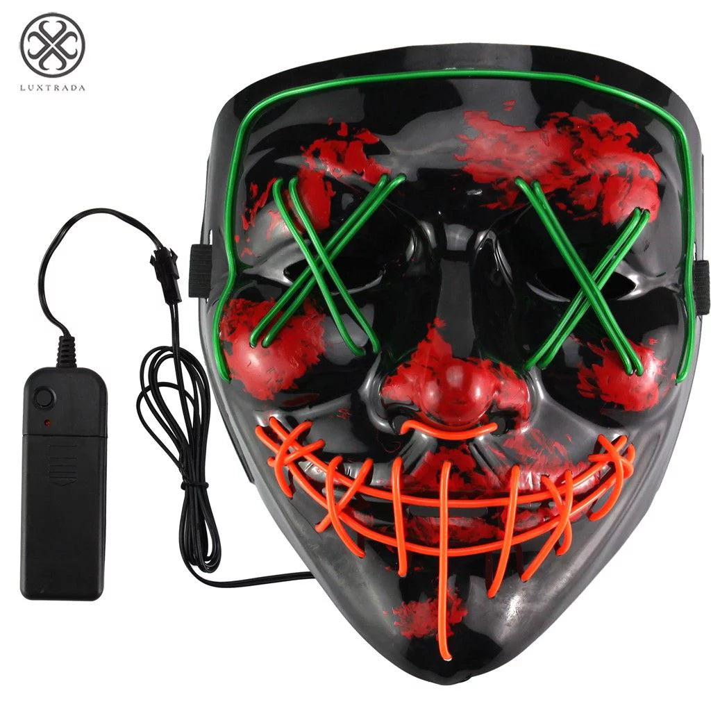 Clubbing Light up "Stitches" LED Mask Costume Halloween Rave Cosplay Party Xmas + AA Battery (Red&Yellow)