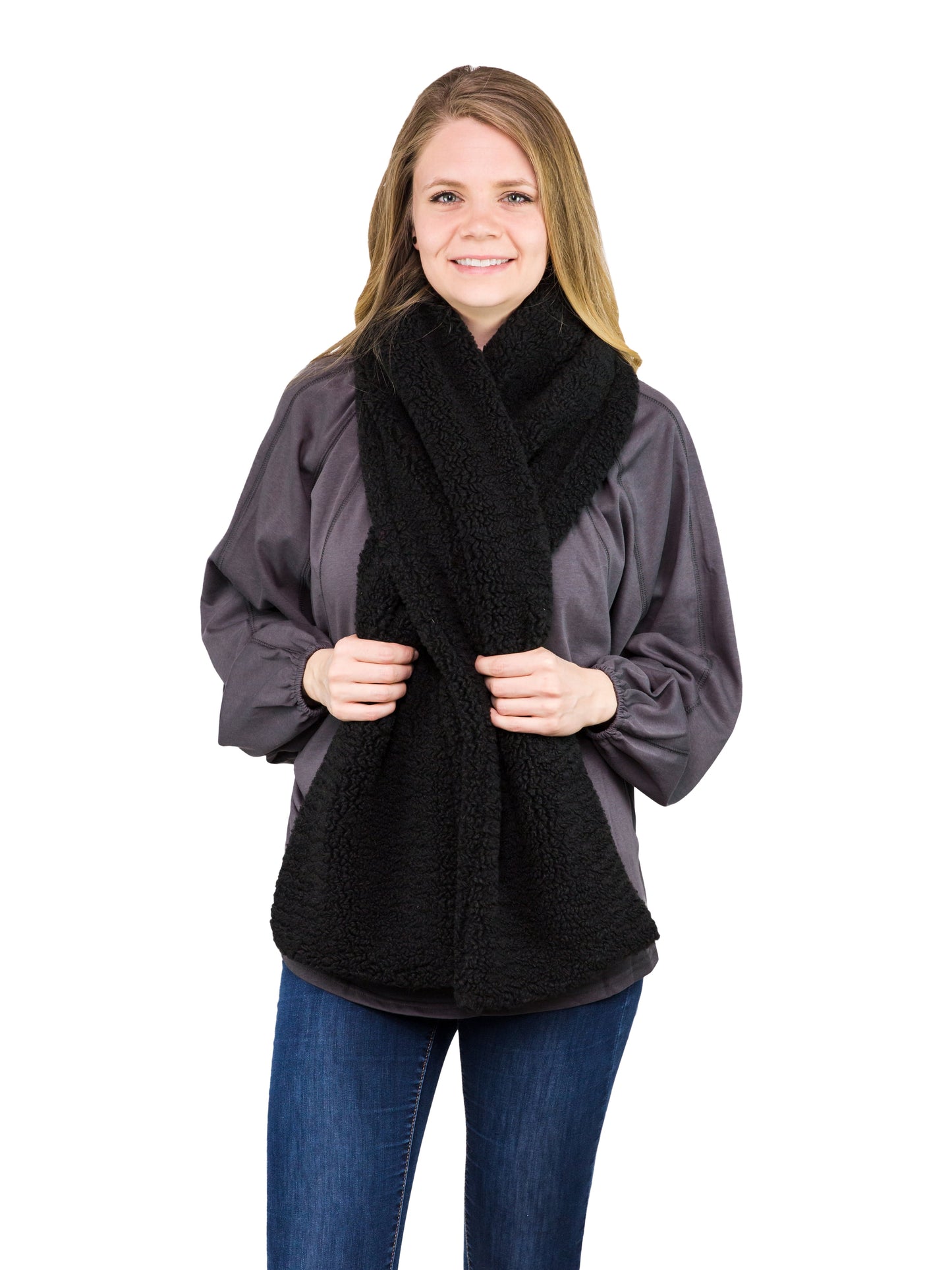 Time and Tru Women'S Faux Shearling Winter Scarf, Black