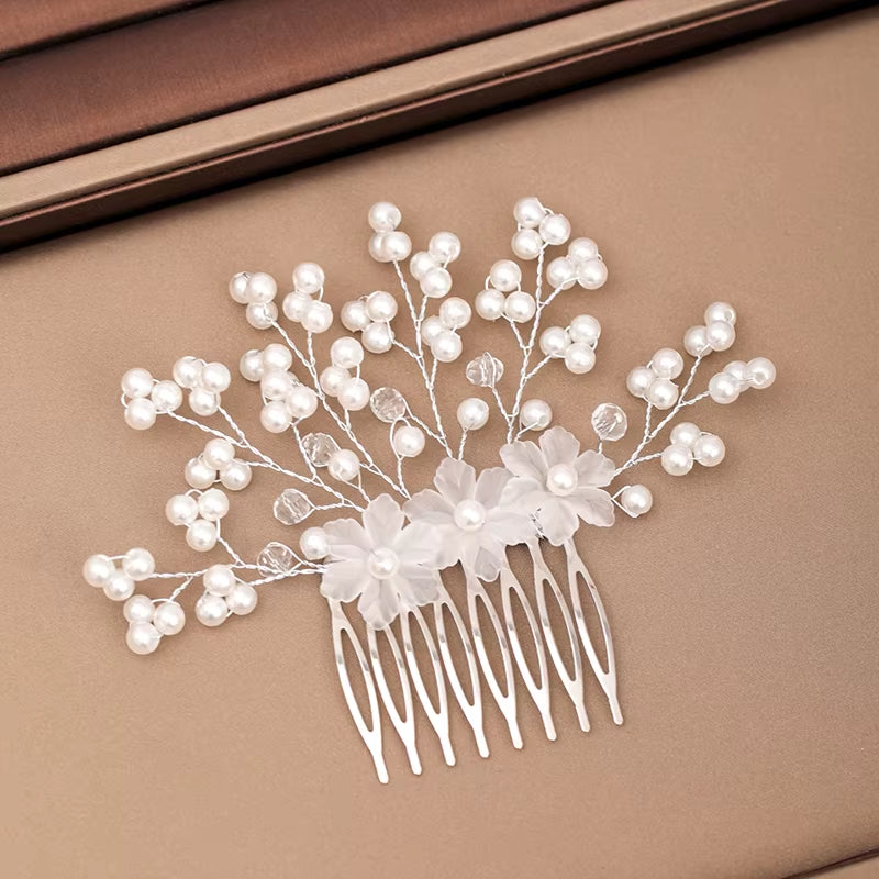 Silver Color Pearl Crystal Wedding Hair Combs Hair Accessories for Bridal Flower Headpiece Women Bride Hair Ornaments Jewelry