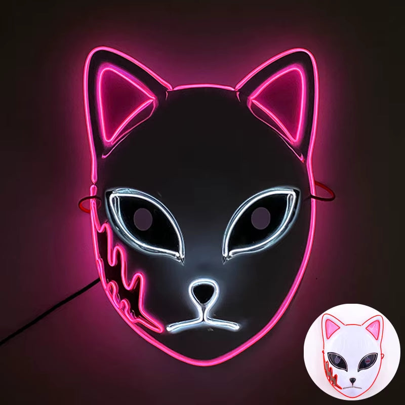 LED Demon Slayer Mask Halloween Japanese Carnival Masque Birthday Party Anime Demon Slayer Luminous Demon Slayer Sabito Mask