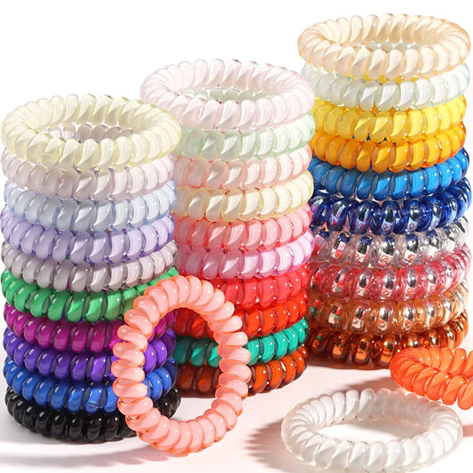 Twisted Hair Ties,50 Pcs Colorful No Crease Hair Ties,Candy Color Phone Cord Hair Ties Coils,Bracelets,Elastic Coil Hair Ties Ponytail Holders Hair Accessories for Women Girls All Hair Styles