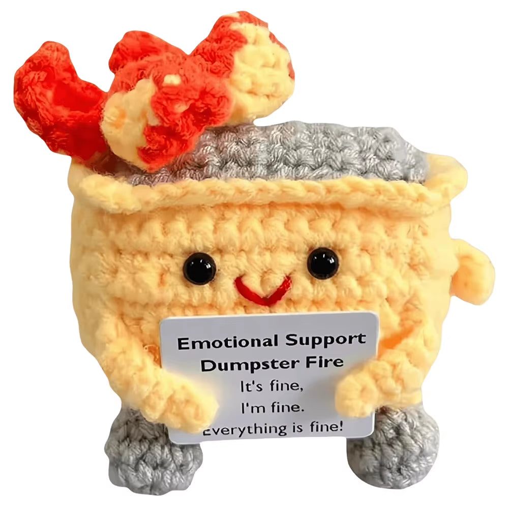 Emotional Support Dumpster Fire with Encouraging Card Positive Crochet Dumpster Fire Office and Home Decoration Gifts