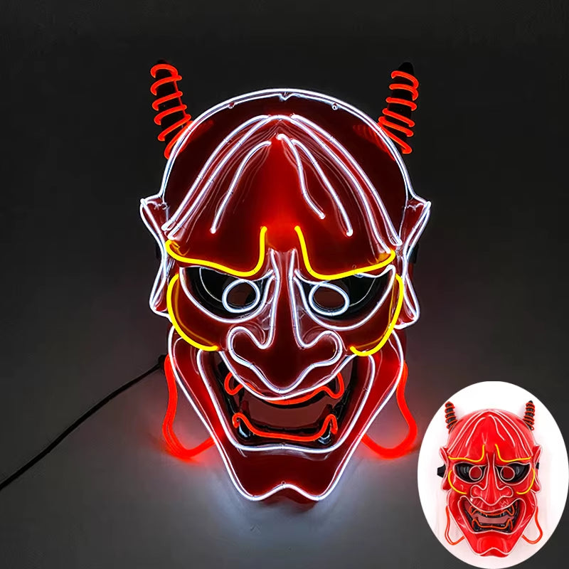 LED Demon Slayer Mask Halloween Japanese Carnival Masque Birthday Party Anime Demon Slayer Luminous Demon Slayer Sabito Mask