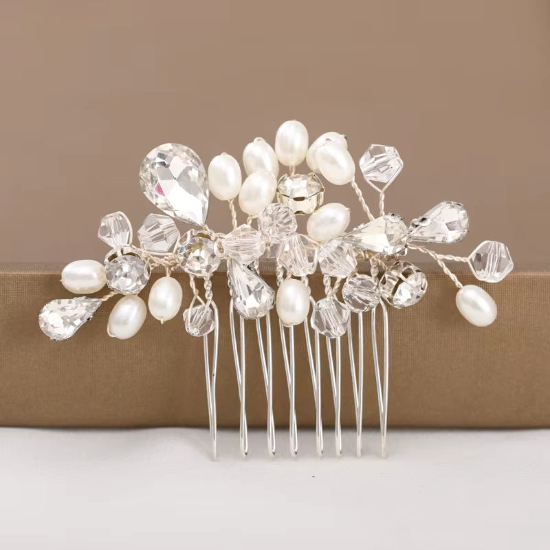 Silver Color Pearl Crystal Wedding Hair Combs Hair Accessories for Bridal Flower Headpiece Women Bride Hair Ornaments Jewelry