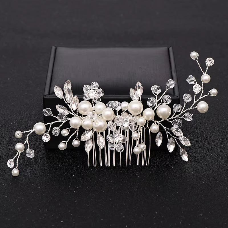 Silver Color Pearl Crystal Wedding Hair Combs Hair Accessories for Bridal Flower Headpiece Women Bride Hair Ornaments Jewelry