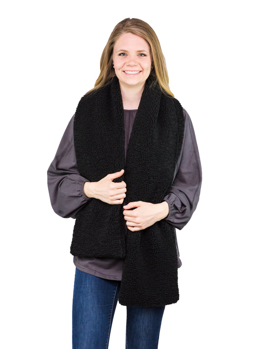 Time and Tru Women'S Faux Shearling Winter Scarf, Black