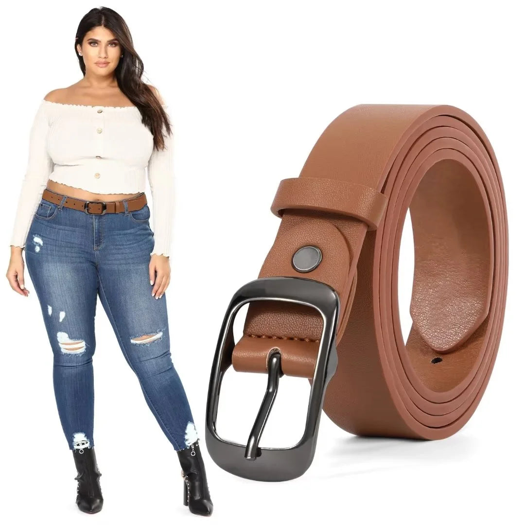 Women Leather Belts for Jeans Pants Fashion Dress Brown Belt for Ladies