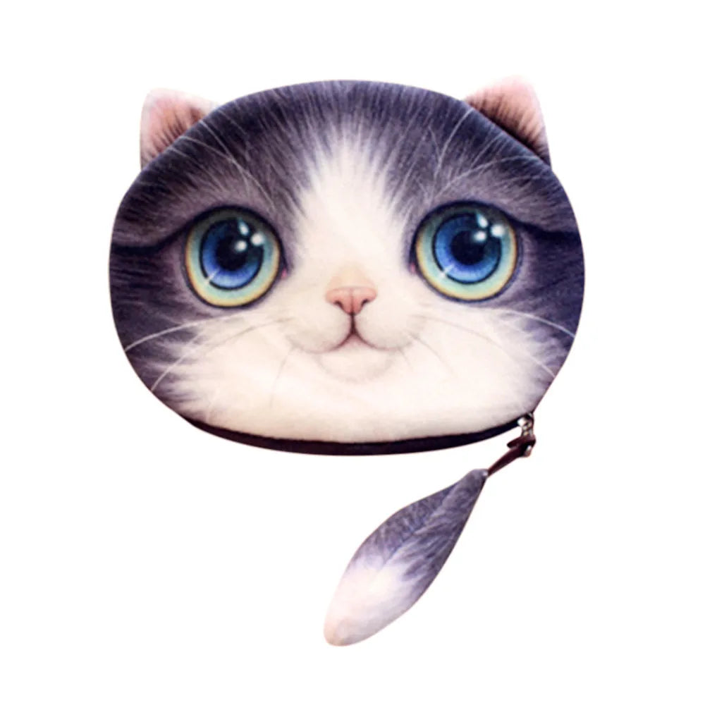 Women Cute 3D Print Cat Girls Tail Plush Coin Purse Change Purse Bag Wallet Keychain Bags Cotton Card Holder Money Clips