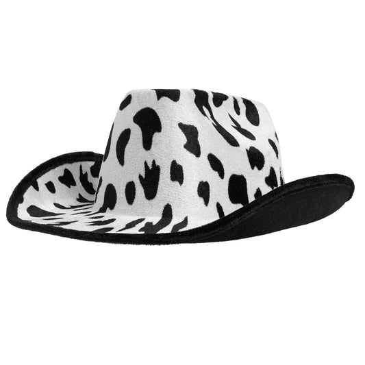 Cow Print Cowboy Hat for Men, Women - Western Cowgirl Hat for Costume, Birthday Party (Black, Adult Size)