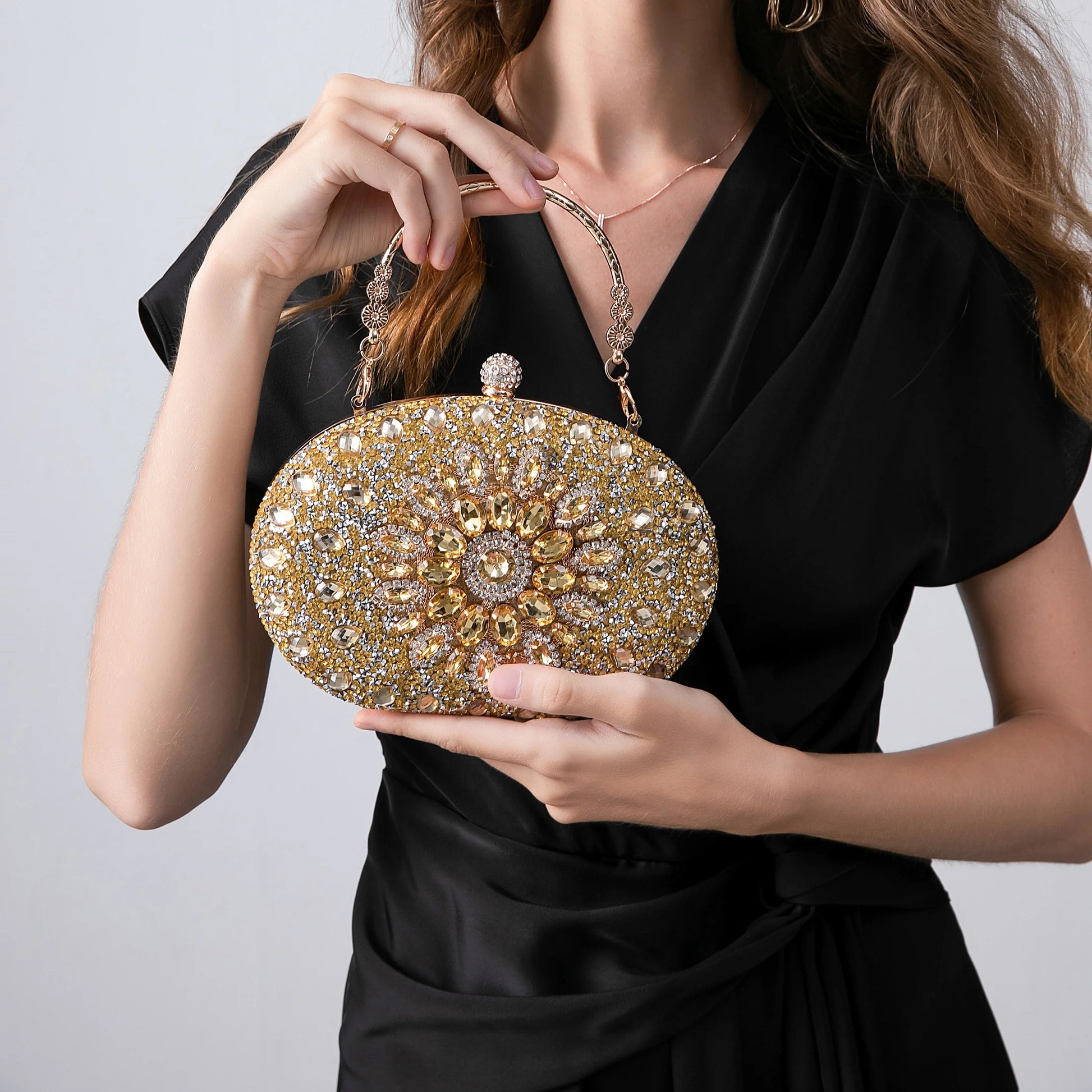 Evening Bag Clutch Purses for Women Ladies Sparkling Party Handbag Wedding Cocktail Prom Bag Sunflower Shape, Green