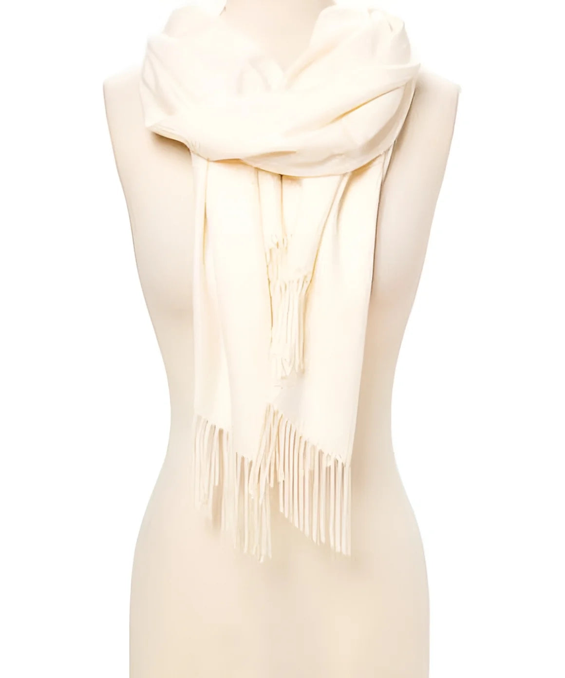 Cream Solid Scarfs for Women Fashion Warm Neck Womens Winter Scarves Pashmina Silk Scarf Wrap with Fringes for Ladies by