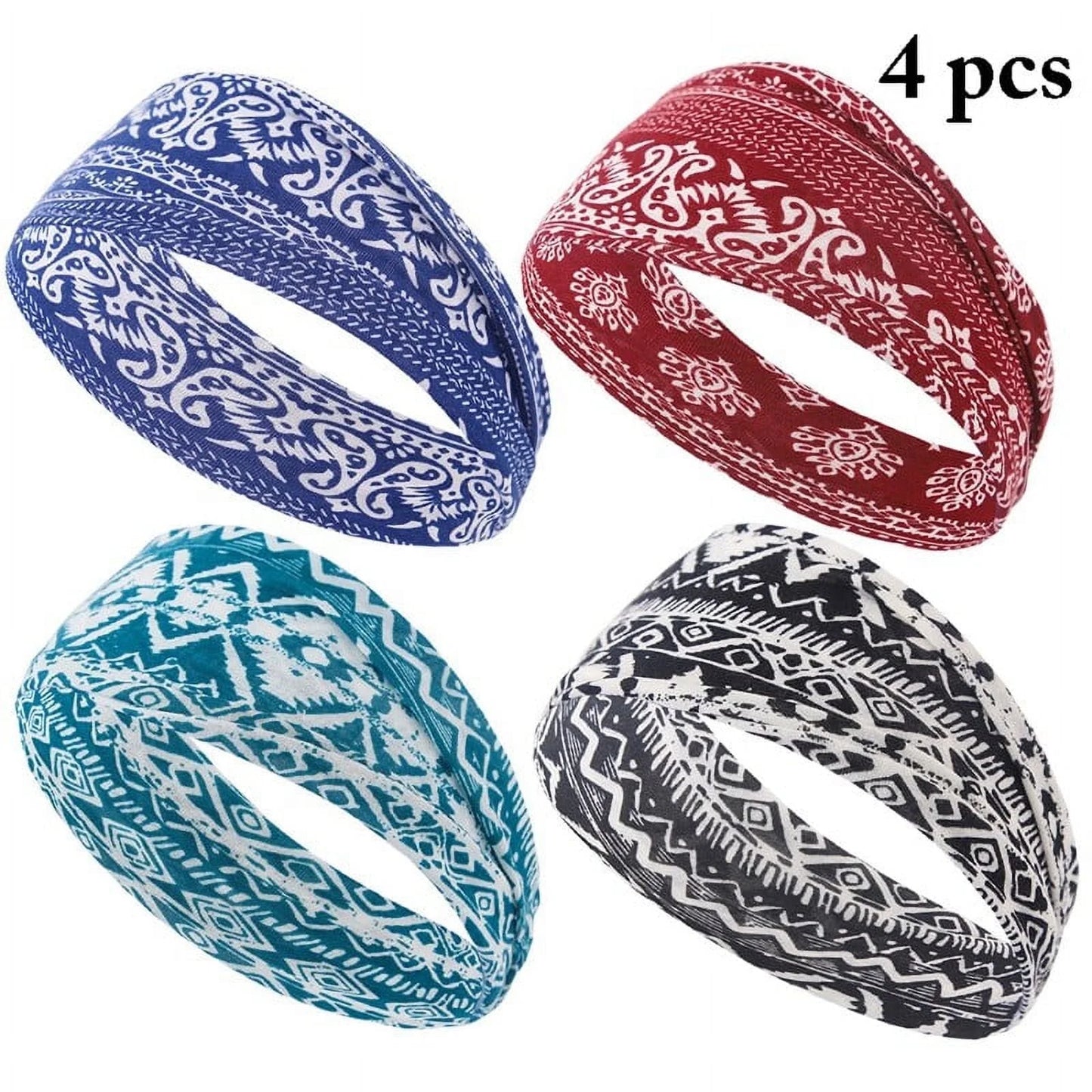 4PCS Boho Headbands for Women,  Vintage Bandana Flower Printed Head Wrap Twisted Hair Accessories