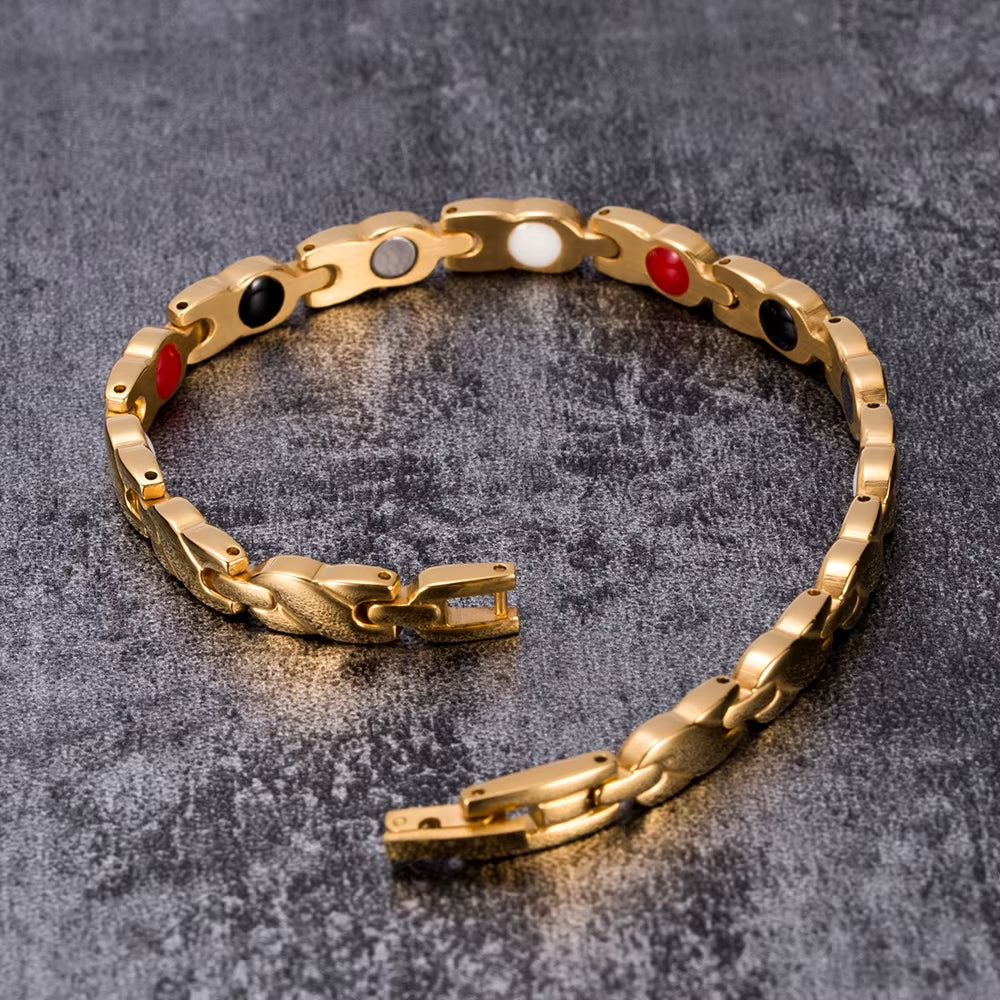 Magnetic Women Bracelet Chain Gold-Color Cross Stainless Steel Healthy Energy Magnetic Bracelets Bangles for Women