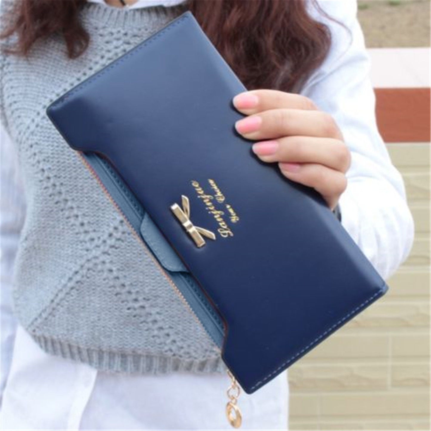 Women Long Leather Thin Wallet Cute Bow Purse Multi ID Credit Card Holder Gift