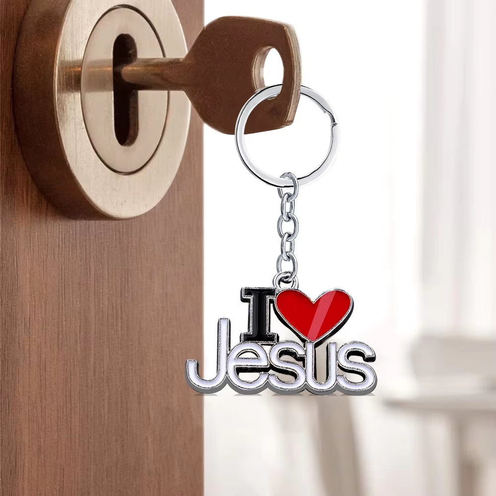 1Pc Creative I Love Jesus Letter Pendant Car Key Ring Christian Keychain Hanging Ornaments Accessories