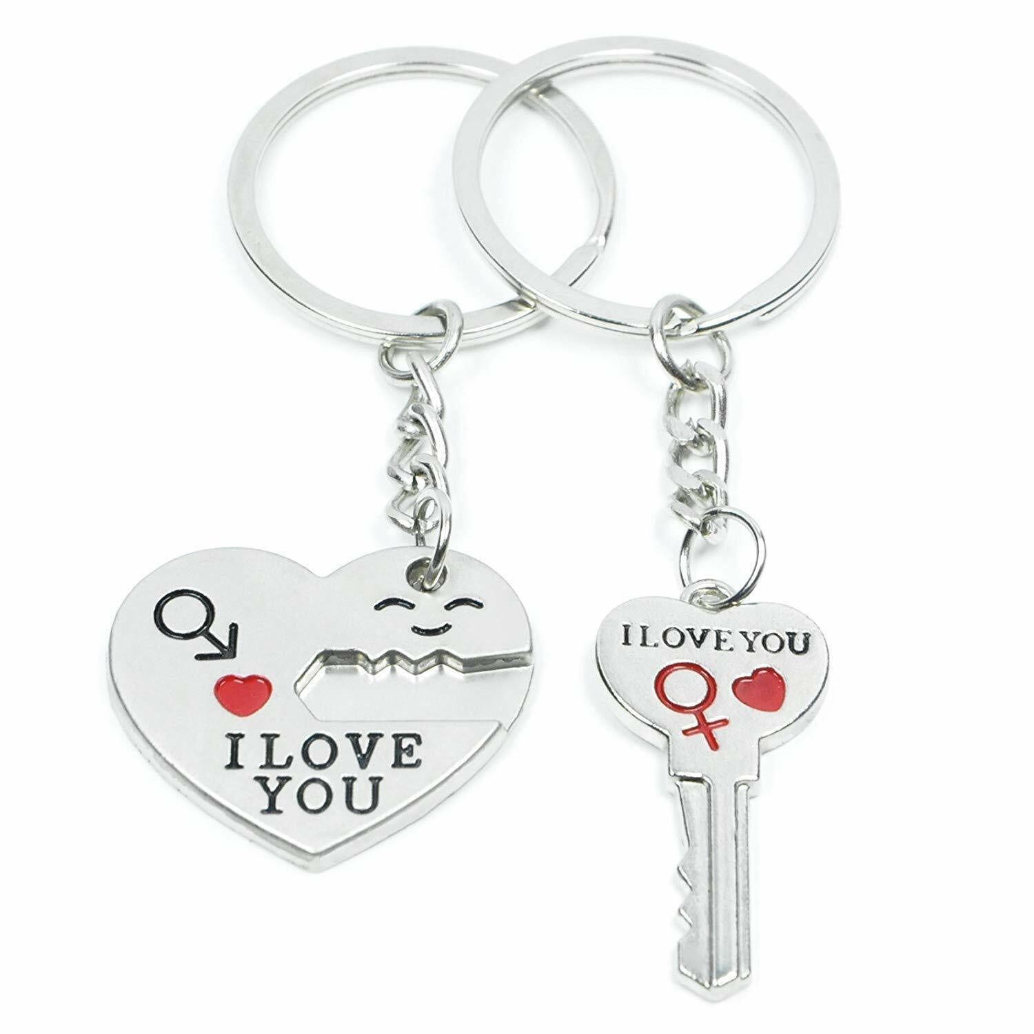 Romantic Couple Keychain Set - Heart Keyring, Valentine'S Day Gift, Love Keyfob