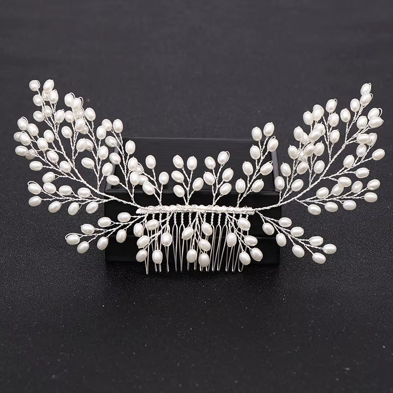 Silver Color Pearl Crystal Wedding Hair Combs Hair Accessories for Bridal Flower Headpiece Women Bride Hair Ornaments Jewelry