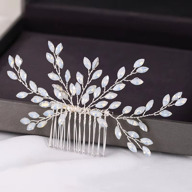 Silver Color Pearl Crystal Wedding Hair Combs Hair Accessories for Bridal Flower Headpiece Women Bride Hair Ornaments Jewelry