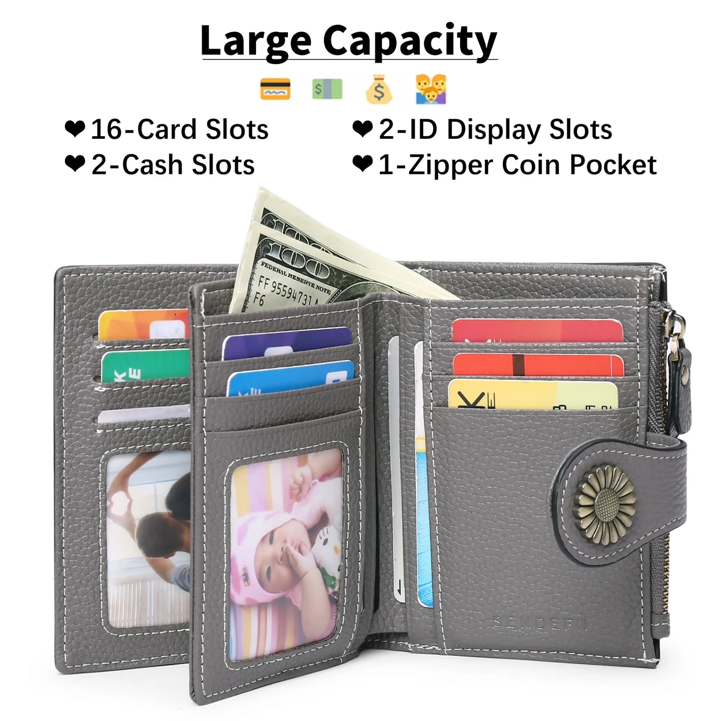 Small Women Wallet Genuine Leather Bifold Purse RFID Blocking Card Holder